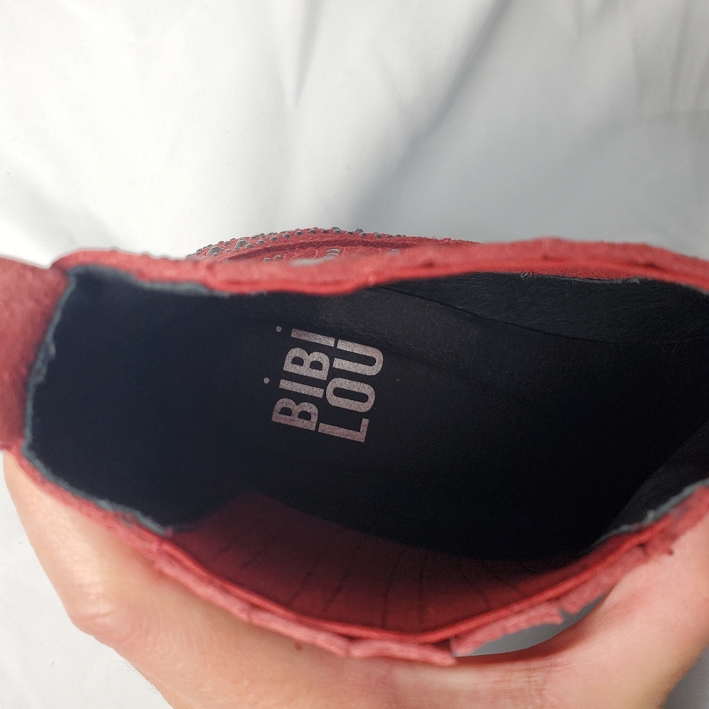 Bibi Lou Red Suede Rhinestone Western Ankle Boots in EU Size 38, US 7.5. - Picture 7 of 13